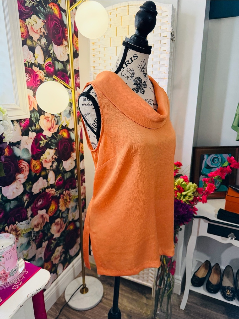Vince Camuto Sleeveless Cowl Neck Top in Rust Orange